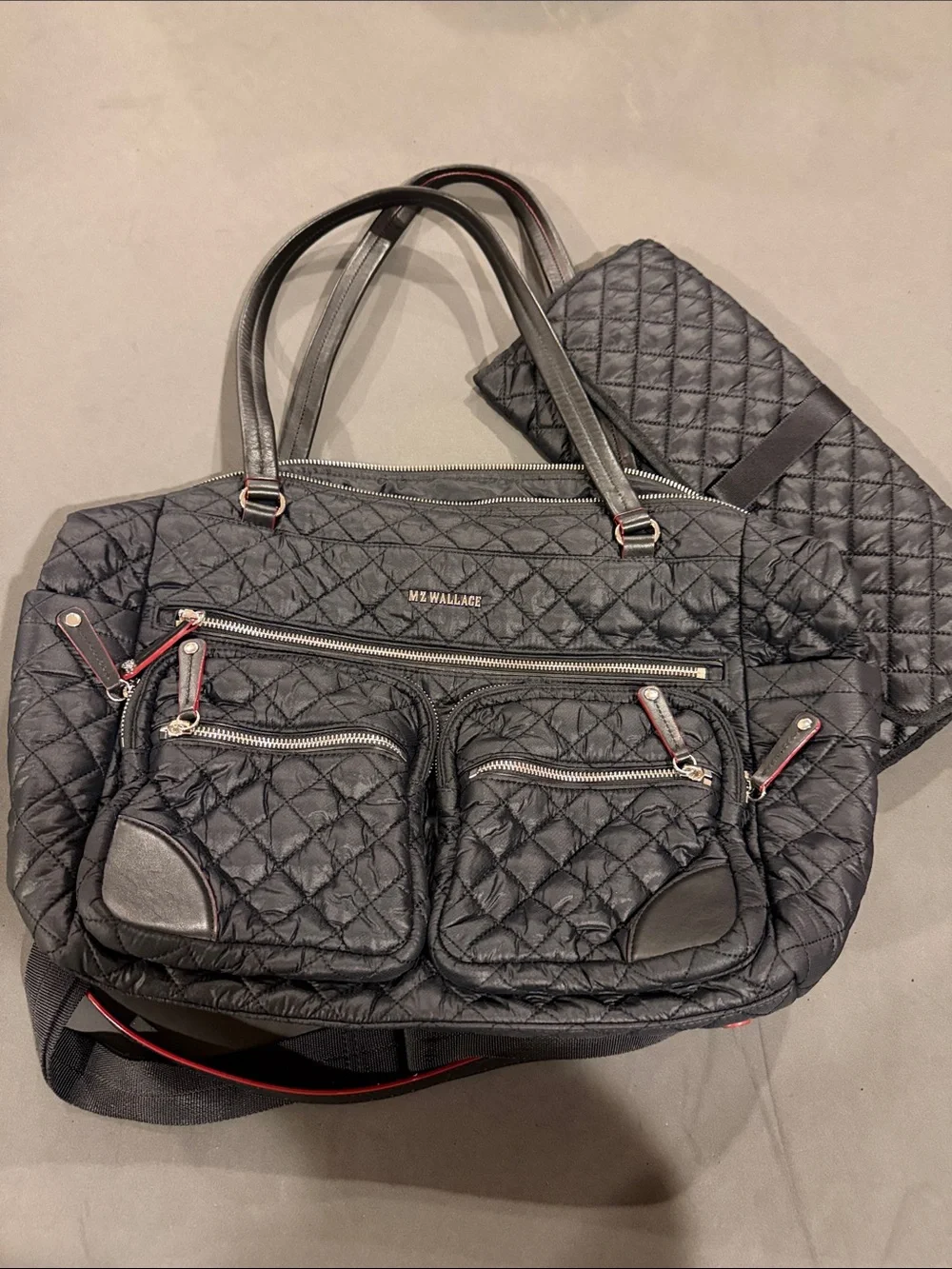 MZ Wallace Black Quilted Baby Bag/ Tote Bag with changing pad